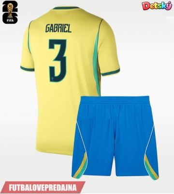 Lacne Dětský Futbalové dres Brazília Gabriel Magalhaes #3 MS 2026 Krátky Rukáv - Domáci (+ trenírky)